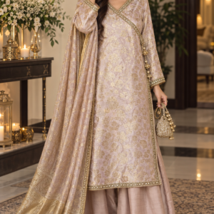 Baby Pink Banarsi Semi Formal Suit