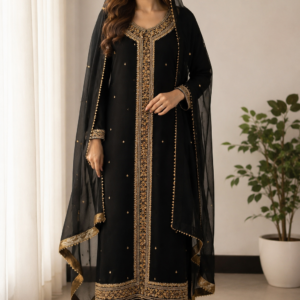 Black Crinkle Chiffon Formal with Gota Front Patti