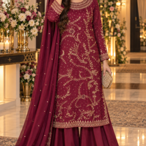 Shocking Pink Sheesha Silk Formal with Dhaka