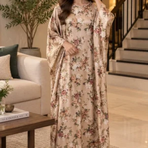 Light Brown Floral Print Kaftan