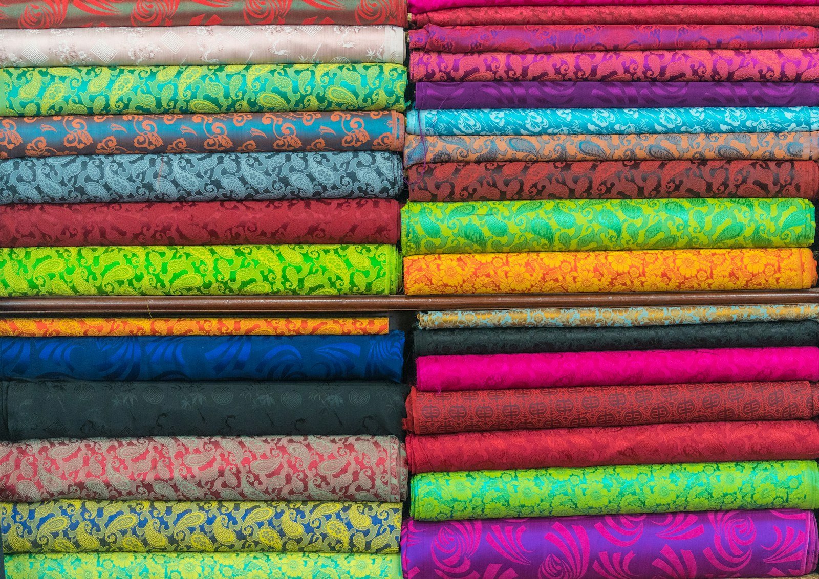 Stacks of colourful fabrics