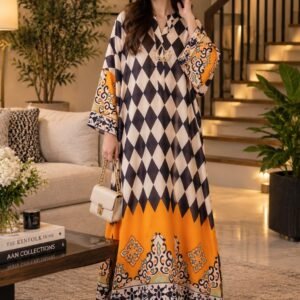 Kaftan Black Checks with Yellow Border